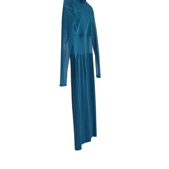 Balera Adult Small Teal Mesh Cutout Long Sleeve Cropped Pant Dance Costume - Picture 3 of 6